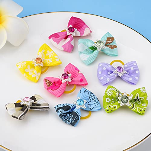 Tongcloud 50pcs Dog Hair Bows with Rubber Bands Rhinestone Pearls Bows Bowknot Bows Dog Bows Cute Dog Hair for Puppy Dog… - Image 7