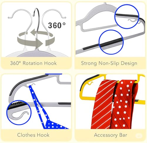 Image of Anti Slip Clothes Hangers - Space Saving Dry & Wet Hangers with Non-Slip Pads - Heavy Duty Coat, Suit, Underwear, Pants, Shirts - 10 Piece, Grey (Pack of 10)