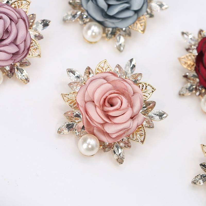 Image of Rose Flower Brooch for Women Large Flower Brooch Elegant Pearl Brooches Handmade Crystal Pearl Pins Fabric Floral Lapel Pin Christmas Valentine's Day Dress Suit Accessories