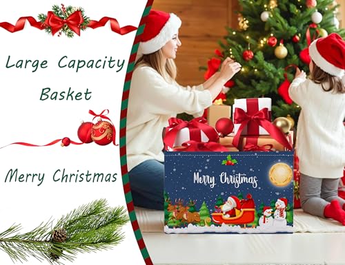 Image of Large Christmas Gifts Empty Baskets Kids Collapsible Holiday Storage Bin with Handle (Deer Santa Claus)