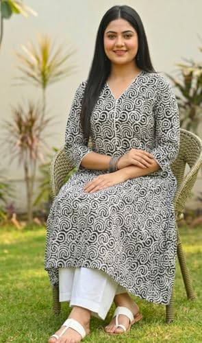Image of CREATION & YOU Women Plus Size Cotton Printed Kurta with Pant Set | Work /Office Wear Kurta Set for Women