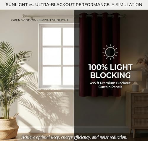 Image of VAS COLLECTIONS 100% Blackout Door Curtains, 5 Feet (121 x 152 cm) Set of 2, Plain, Thermal Insulated, Room Darkening Curtains for Living Room, Bedroom (Maroon)
