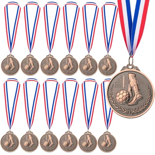 ENASGLOO 12 Pieces Soccer Award Medals Metals Bronze Prizes for Adults Sports Soccer Games, Competitions Celebration, Party Favors, 2.5 Inches
