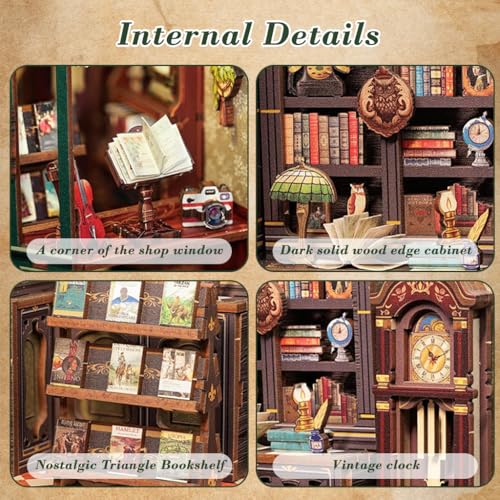 Image of PATPAT Owl Bookstore DIY Miniature House Kit Book Nook Kit, Wooden Doll House for Adults, 3D Wooden Puzzle Bookshelf Decor, for Christmas, Birthday, Anniversary
