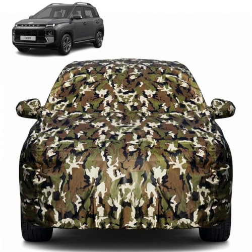 Image of Pivalo Car Body Cover for Hyundai Exter All Model & Years (2023-2026) 100% Waterproof with Mirror Pockets, Triple Stitched Dustproof Heat Resistant UV Protection (Military /Jungle /Camouflage)