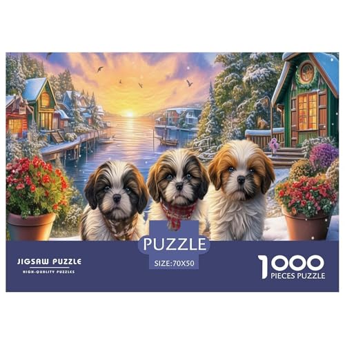 Puzzle de 1000 piezas para adultos, un relajante paisaje invernal junto al lago en familia