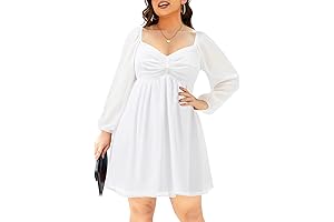 Plus Size Women's Sweetheart Neckline Breathable Dress Puff Long Sleeve Ruffles Chiffon...