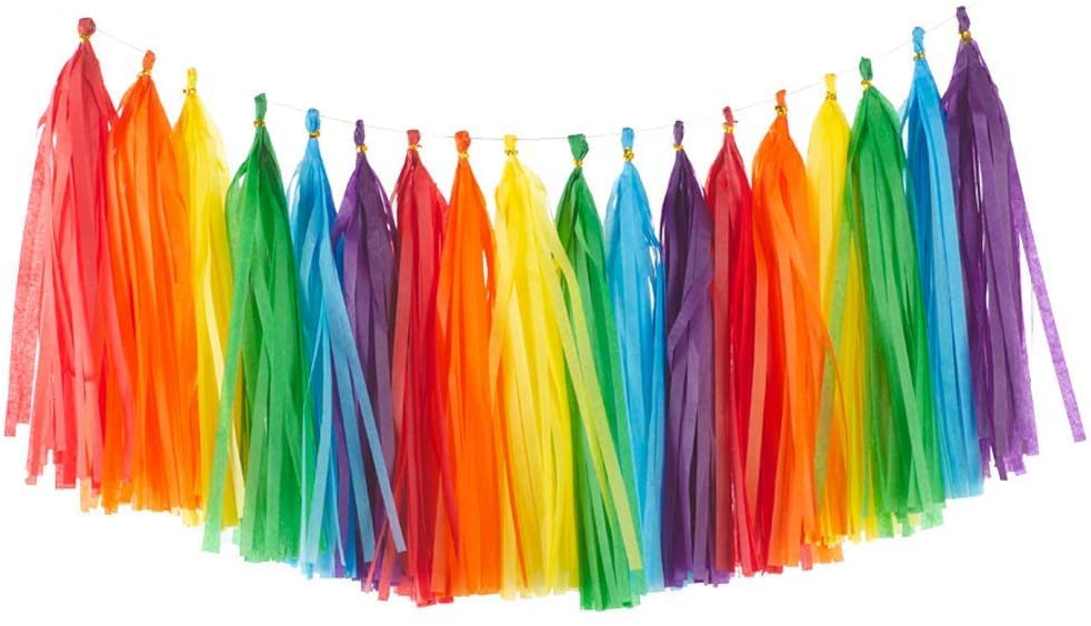 Image of Colourful Paper Tassel Garland Rainbow Colours Party Streamer Long Garland for Decoration, Parties, Events, Marriages, Weddings, Birthdays, Holi and Diwali (5 Strings [70 Pieces])