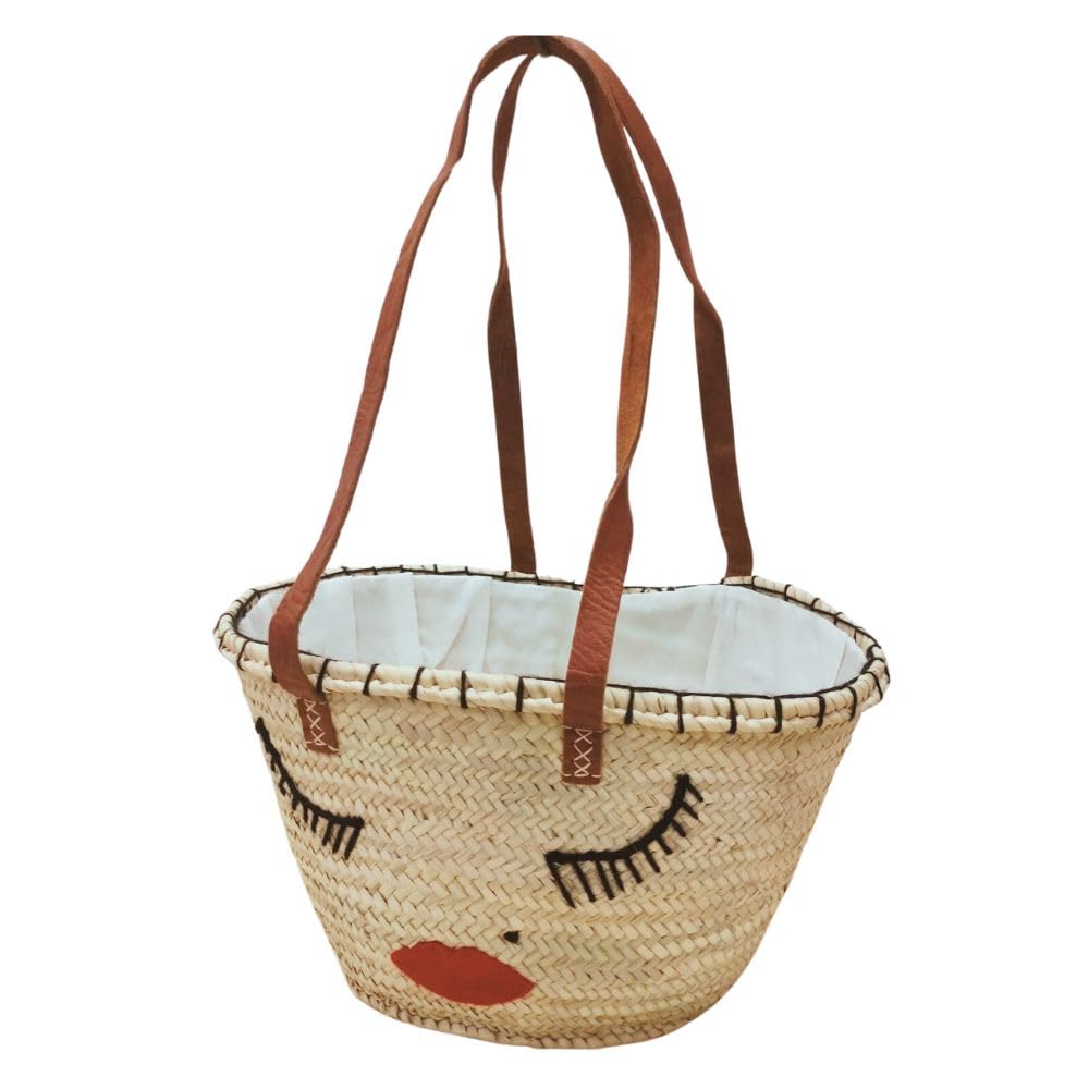 CASSABONATTA Bolso Playa Capazo Personalizado de Palma Natural con Forro Blanco y TIras para Colgar al Hombro Medidas 46 x 19 x 27 cm