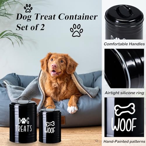 Dog Treat Container Airtight, Dog Treat Jar Set of 2 with Lid - 9x5.5''&7x4'' Metal Dog Cookie Jar for Farmhouse Kitchen Counter, Black Treat Jars for Pets, Treat Storage Container for Dogs, Cats - Image 6