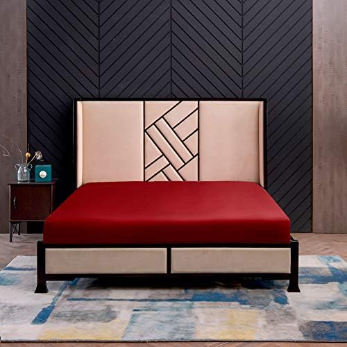 THXSILK 7A+ Silk Fitted Sheet, 1 Fitted Sheet ONLY, 100% Mulberry Silk Bottom Sheet, Silk Bed Sheet with Deep Pocket 16", Machine Washable, Durable, Queen Size, Red