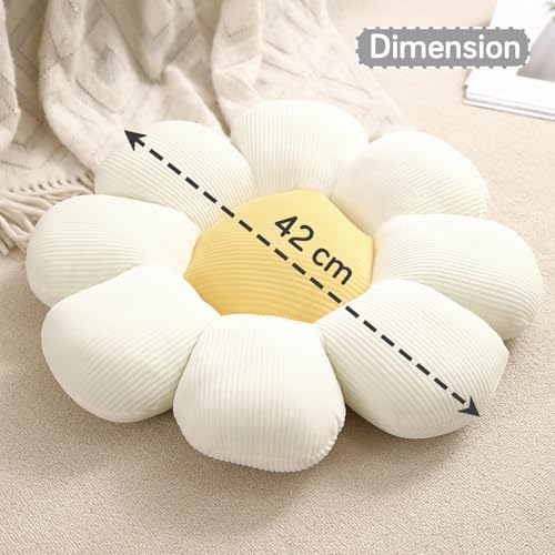 Image of HOKIPO Flower Shaped Plush Throw Pillow Cushion for Sofa, Couch, Chair, Bed, Bedroom, Nursery, Props or Home Decor - 42 cm, Swan White (AR-6234-WHT)