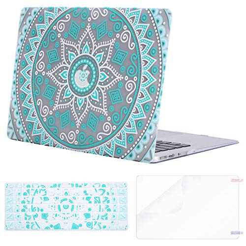 MOSISO MacBook Air 13 inch Case(A1369 A1466, Older Version 2010-2017 Release),Plastic Flower Pattern Hard Shell&Keyboard Cover&Screen Protector Only Compatible with MacBook Air 13, Hot Blue Mandala
