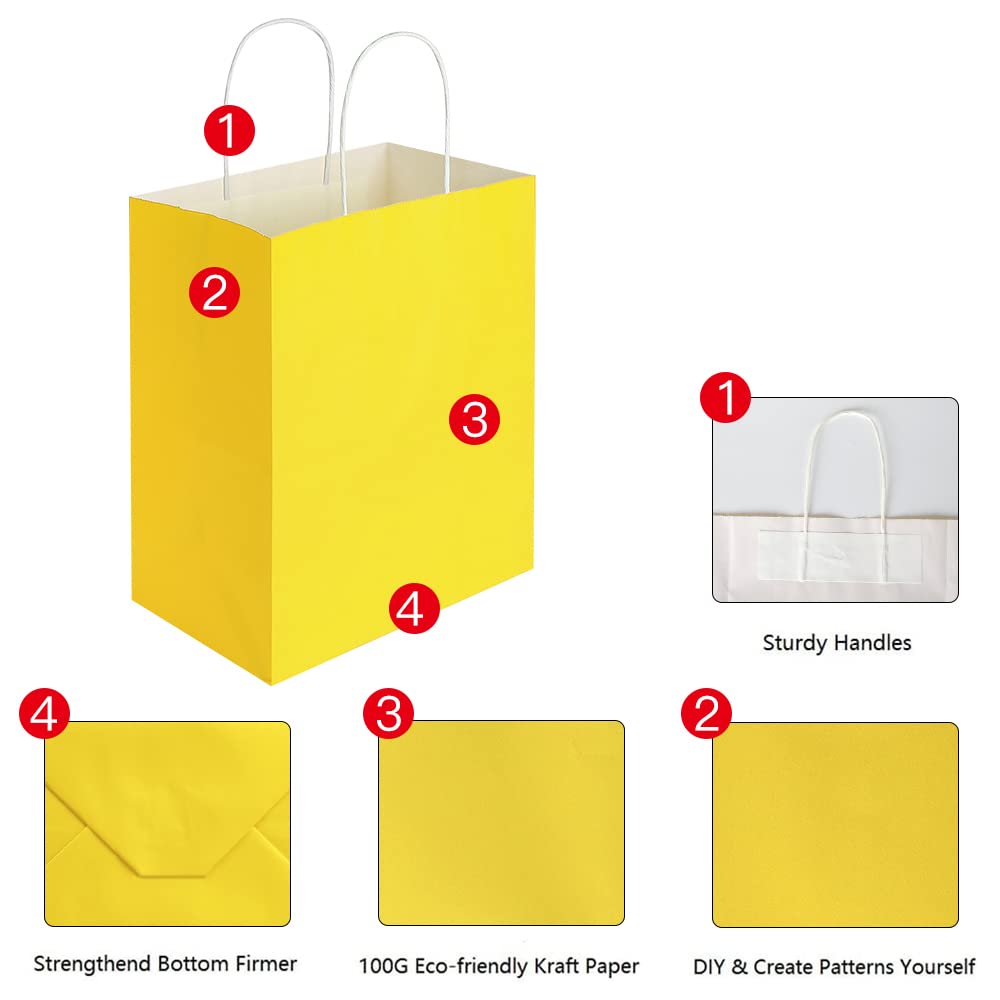 Oikss Confezione da 50 sacchetti regalo di carta con manici, misura media, 20 x 12 x 25 cm, sacchetti in carta kraft per feste di compleanno, generi alimentari, shopping, attività commerciali