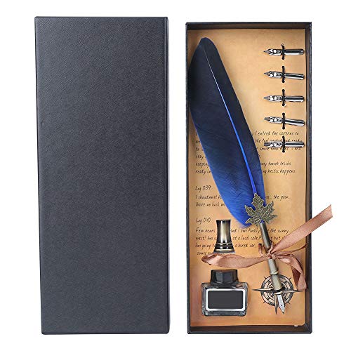 Kits de Caligrafía para Principiantes, Juego de Pluma y Tinta, Juego de Pluma Brillante, Pluma de Inmersión de Caligrafía Antigua con Botella de Tinta, 5 Puntas, Base de Soporte