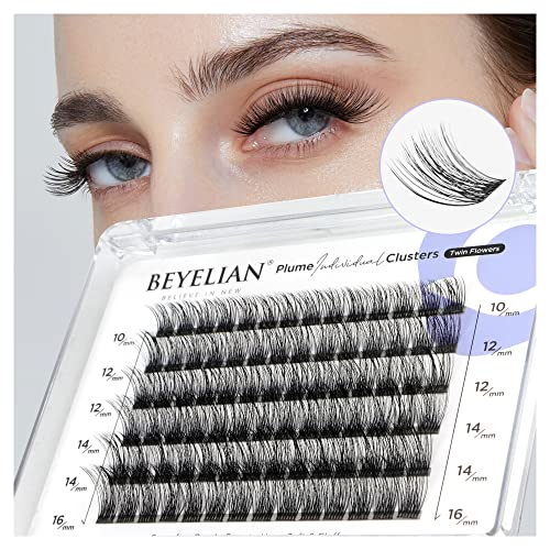 BEYELIAN Pestañas Postizas Cluster Lashes D Curl 84 Pcs DIY Pestañas Individuales Pestañas Postizas Naturales, Pestañas Postizas en Casa Black Super Thin Band Mix DIY Eyelash Extension(703)