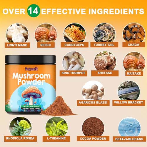 Mushroom Powder Supplement, 75 Servings 10 Mushrooms Blend for Coffee & Smoothies, 8 oz Mushrooms & Rhodiola Rosea with Lions Mane, Reishi, Chaga, Cordyceps for Energy, Memory, Immune - Image 3