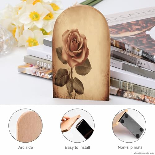 Sujetalibros de madera resistente tallada a mano con flores de diseño clásico 5