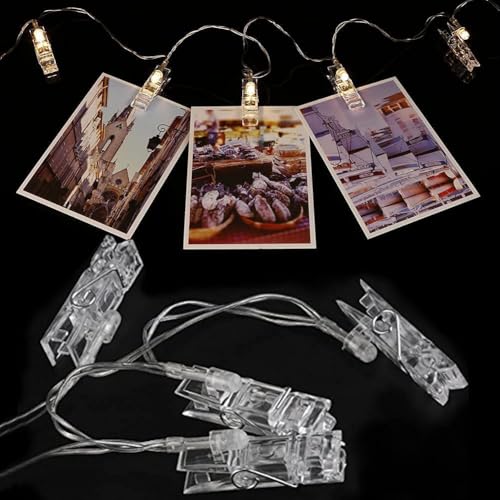 Image of HashWOW Plastic 16 Photo Clip Led Light 12 Feet Curtains String Lights Window Curtain Lights Sourced Photo Hanging, Birthday, Festival, Wedding, Party for Home, Patio, Lawn (4 Meter, Warm White)