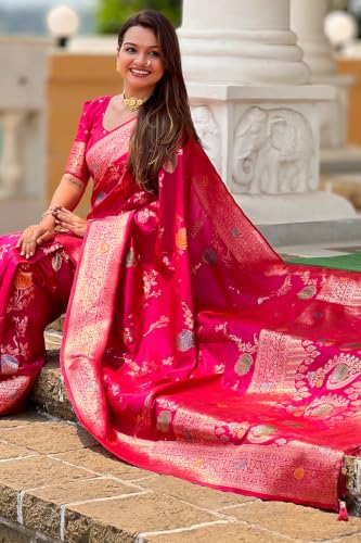 Image of Florely Women's Kanchipuram silk sarees Handloom Pure Golden Zari Saree For Women | Traditional Festive Wedding Party Saree | Ethnic Saree With Blouse Piece