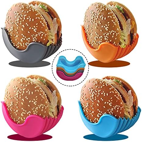 4pcs Burger Holder, Adjustable & Reusable Hamburger Stand with Extendable Silicone Clips (Rose pink) image 5