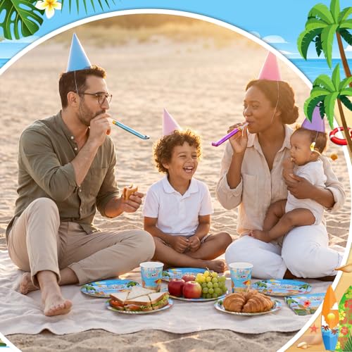 Pickmesh 250 Pcs Hello Summer Plates Napkins and Cups Beach Party Decorations Hawaiian Tropical Disposable Paper Tableware Set for 50 Guests Summery Ocean Pool Luau Birthday Party Supplies by Pickmesh - Used condition - Image 7