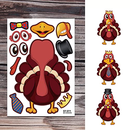 Thanksgiving Stickers,Make-A-Turkey Stickers,DIY Turkey Stickers,Creat Your Own Cute Turkey,Thanksgiving Party Games/Favors/Supplies/Decorations/Crafts/ for Kids (24 Sheets) (Make-A-Turkey Stickers)