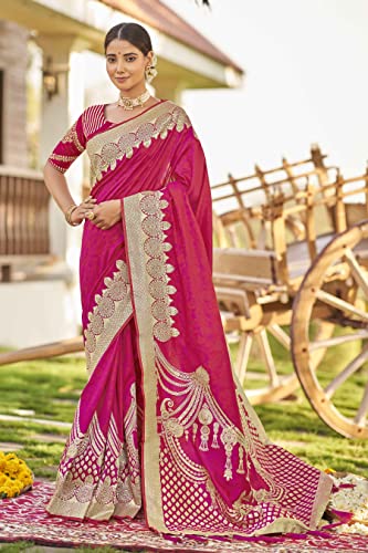 MANOHARI Adorable sari en soie Banarasi pour femme avec chemisier Piece_Mn1746, rose, taille unique – vue 2