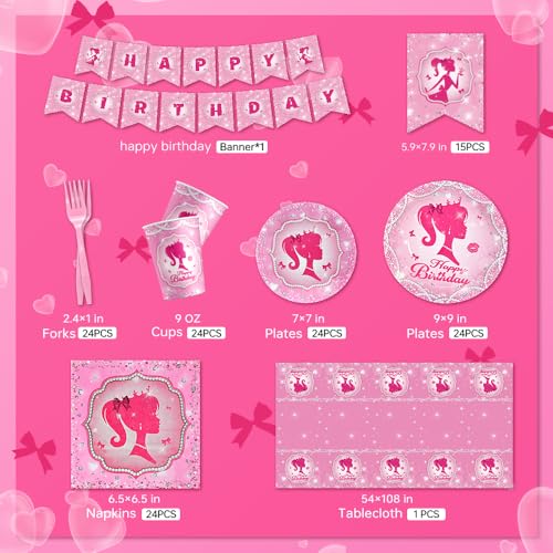 Visgo SRPDZSP_SR-03 122 Pcs Girl Princess Birthday Party Supplies,Pink Princess Theme Birthday Party Decorations Serves 24, Include Pink Princess Birthday Banner Princess Party Plates And Napkins Tableware Set thumb #5