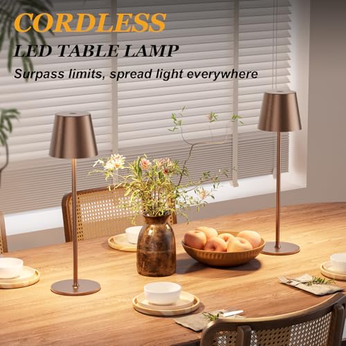 Image of Cordless Table Lamp Rechargeable Brown - KK 2 Pack 5000mAH Battery Operated Lamp for Counter, 3 Color Stepless Dimming Wireless Lamp for Dining Table, Kitchen Counter, Outdoor Patio, Touch Control