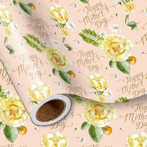 LeZakaa 13" Mother's Day Bag, Pink Floral Happy Mother's Day Bag with Greeting Card Tag & Tissue Paper, Elegant Flower Design Gift Bag for Mom Wife Grandma, 13" x 10" x 5", 1 Pc