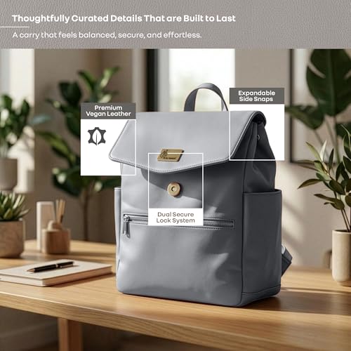 Image of R for Rabbit Caramello Bold Arise Diaper Bag for Mothers, Premium Vegan Leather with Insulated Bottle Pockets, Multi-Compartment Maternity Backpack, Fits 14 inch Laptop, 22 Litre Capacity (Graphite Grey)