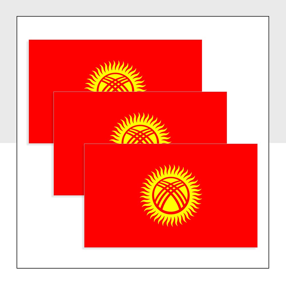 Packwith Kyrgyzstan Flag Car Sticker Pack Of 3 (100 X 60Mm) Kgz Flag Stickers Labels For Bike Van Windows Helmet Bumpers Packwith® #P1040