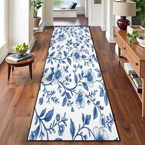 Runner Rug Washable 2x8 Tender Flowers Thin Branches Floral Print