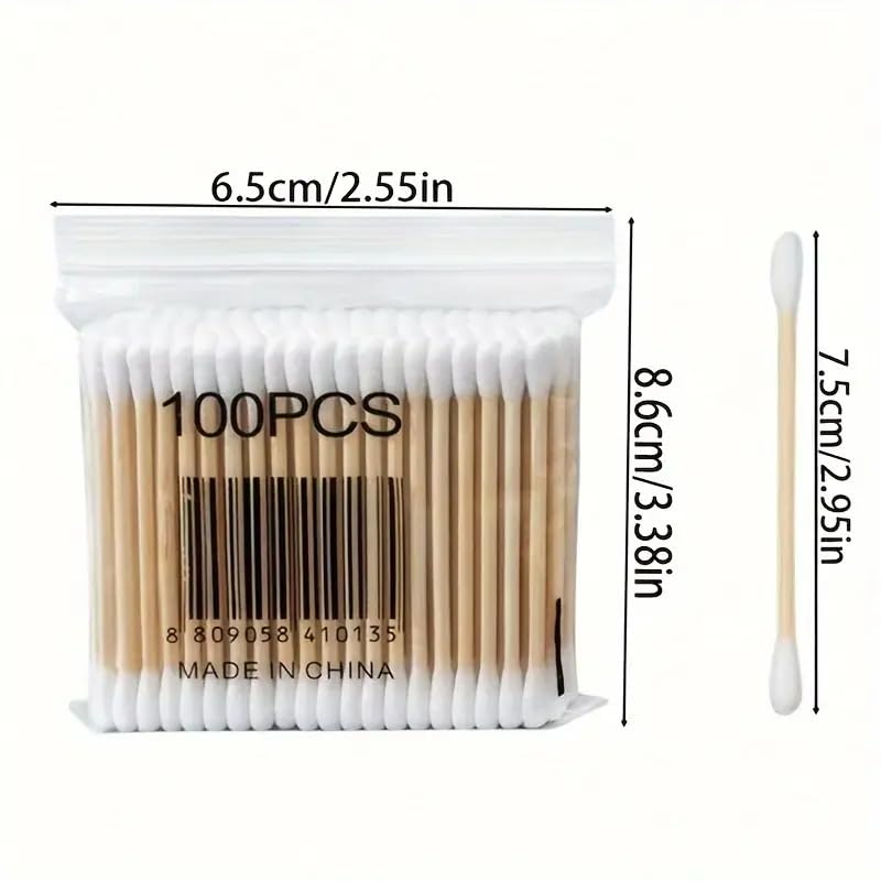 Multi Functional Purposed 3000pcs Bamboo Sticker Ear Double Round thick cotton swabs suitable for Beauty Makeup and Cleaning Skin Care Tool Pack of 30(each pack has 100pcs)