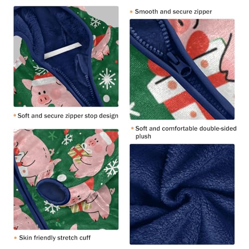 Pig Christmas Gifts on Green Toddler Fleece Jacket Girl Boys Hooded Fleece Jacket Coat Warm Outwear Zip-up 3-10T3