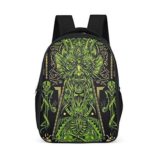 Preisvergleich Produktbild Dofeely Grüner Schädel Muster Schulrucksack Laptop Lässig Schultasche Mädchen&Junge Freizeitrucksack Funktionsrucksack für Wandern Reisen 32cm*18cm*42cm Schwarz