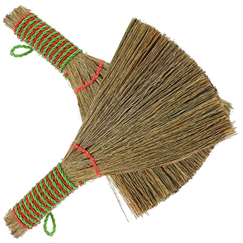 BESTonZON 2 Pieces Desktop Broom Retro Asian Straw Broom Natural Flower Grass Broom Manual Whisk for Kitchen Home