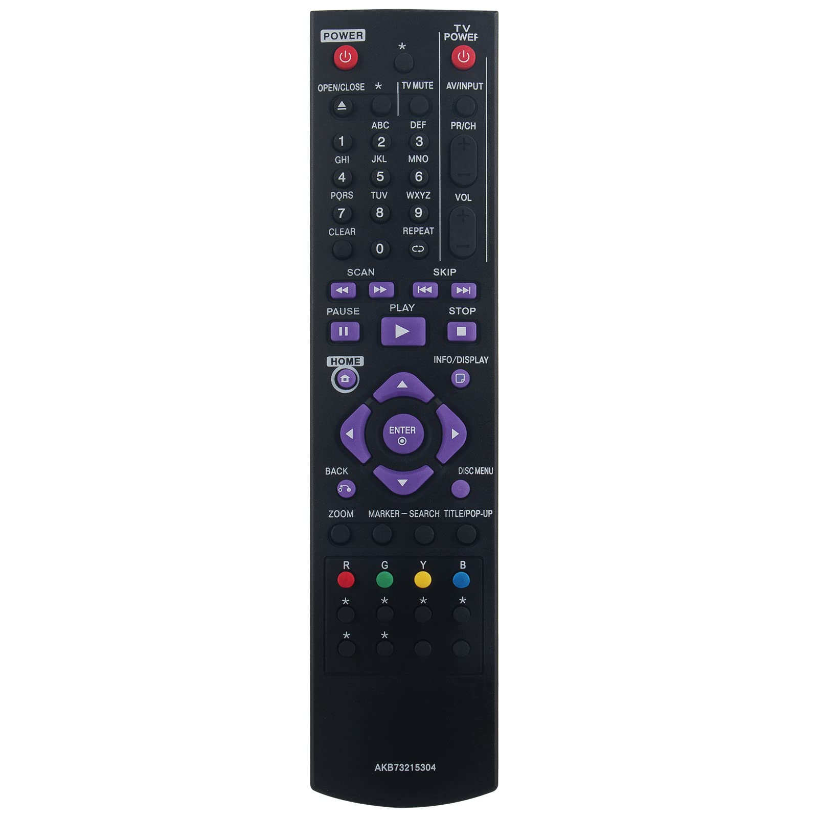 AKB73215304 Replacement Control Remote fit for LG Blu-ray Disc Player BD640 BD651DN BD651N BD640C BD630 Bd640c