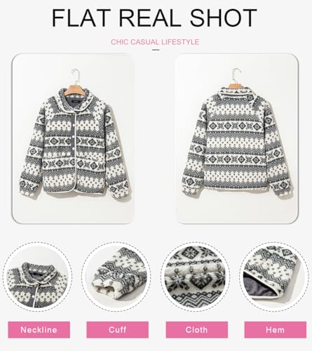 Dokotoo Women Fleece Jacket Casual Long Sleeve Sherpa Button Down Jackets for Women Printed Warm Coats With Pockets4
