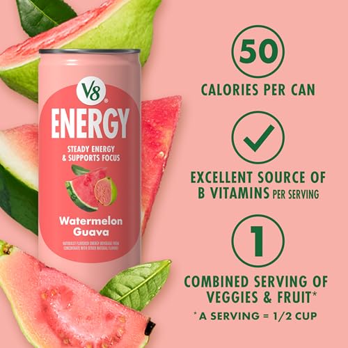 Image of V8 Energy Watermelon Guava Energy Drink, 8 fl oz Can (12 Pack)