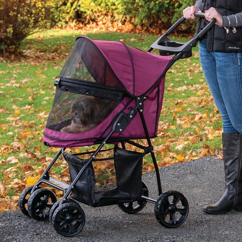 Pet Gear No-Zip Happy Trails Lite Pet Stroller for Cats/Dogs, Zipperless Entry, Easy Fold with Removable Liner, Safety Tether, Storage Basket + Cup...