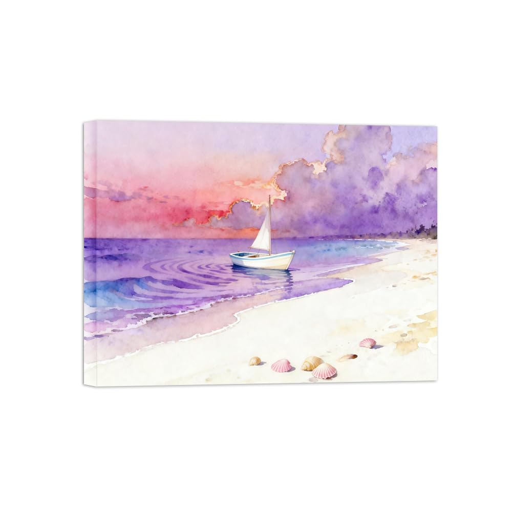 OZPWBVY Beach Clouds Boat Landscape Canvas Prints Ready to Hang 70x90cm Wrapped Canvas