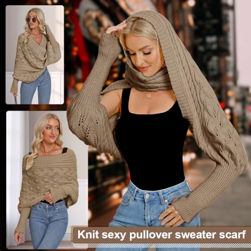 Katutude Scarf with Sleeves for Women Knitted Cable Wrap Shrug Scarf with Sleeves 2024 Trendy Multifunctional Scarf Shawl3