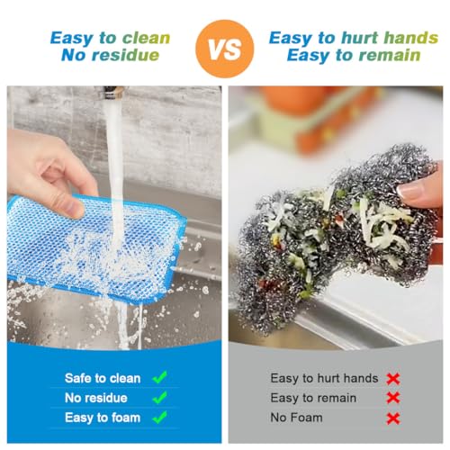 Image of HOMEXCEL 12 Pack Scrub & Wipe Cloths, Scrub Sponges with Non-Scratch Wire Dishwashing Rag for Kitchen, All-Purpose Cloth for Dishes, Pots, Pans, Non-Stick Cookware, Countertops (Blue)