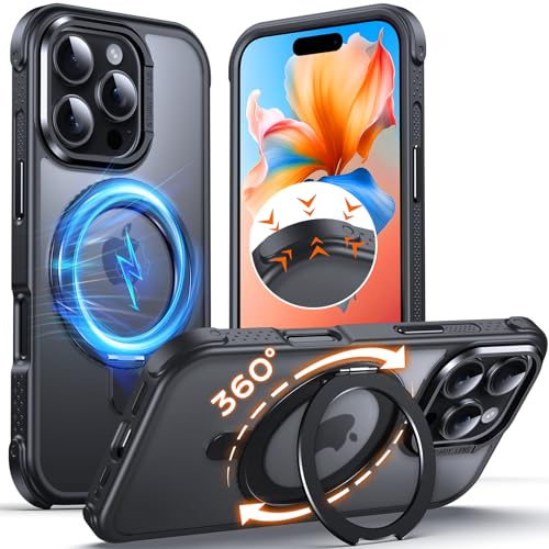 Coque iPhone 16 Pro MagSafe Anqrp avec support rotatif 360 antichoc noir