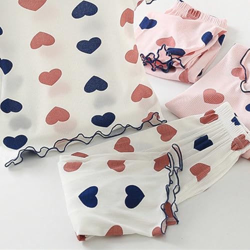 Girls Pyjamas Summer Shorts Sets Heart-Shaped Pattern Ruffled 𝗣js Knit Short Sleeve Tops and Pants 2pcs Sleepwear4