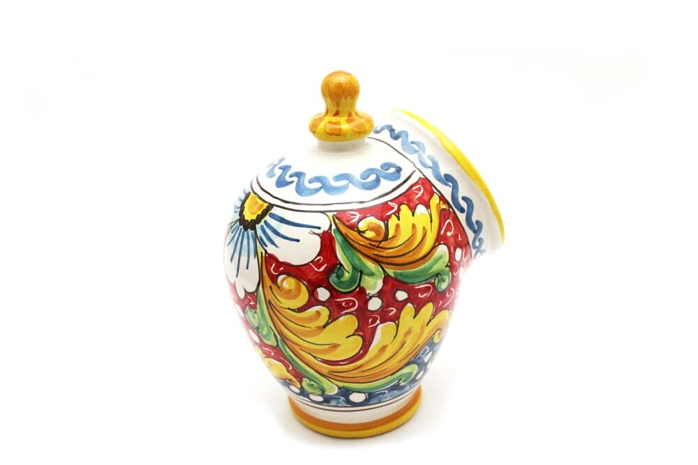 Saliera In Ceramica Siciliana Artigianale Blu Giallo Verde Rosso - Decorata A Mano Barocco Art 15
