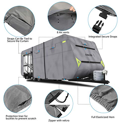 COOLTOP Travel Trailer RV Camper Cover for 26'1''-28'6'', Upgraded 300D Waterproof Jayco Trailer Cover Breathable Anti-UV Ripstop for RV Motorhome with Adhesive Patch & Storage Bag - Thumbnail 4