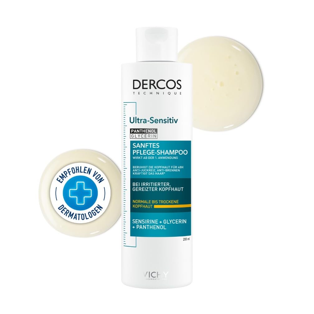 Vichy Dercos Ultra-Sensitiv Shampoo, Intensiv beruhigendes Shampoo für trockenes Haar und empfindliche Kopfhaut, Bei Irritationen und Reizungen, Für trockene Kopfhaut, 200 ml